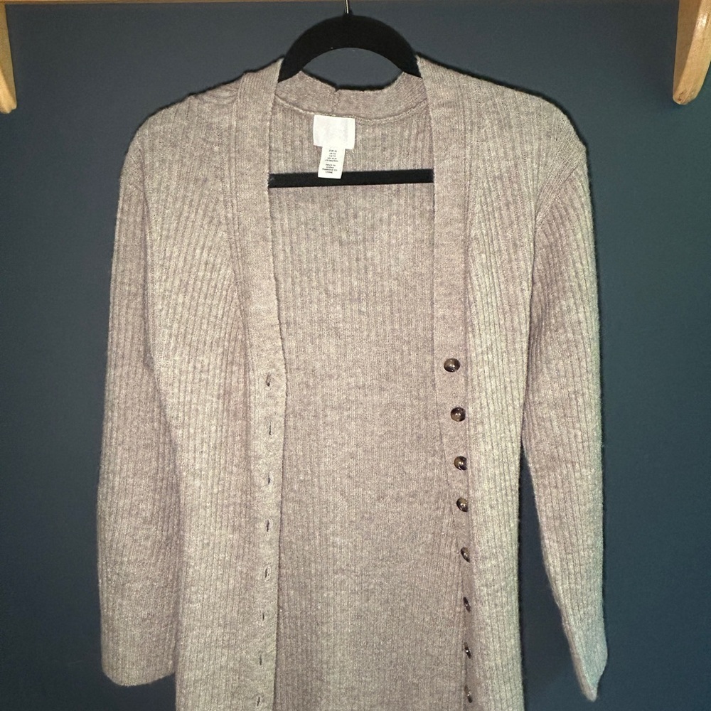 H&M Women's Light Taupe Ribbed Button-Front Cardigan